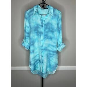 New York & Company Teal Tie Dye Button Down Blouse Size Small NWOT